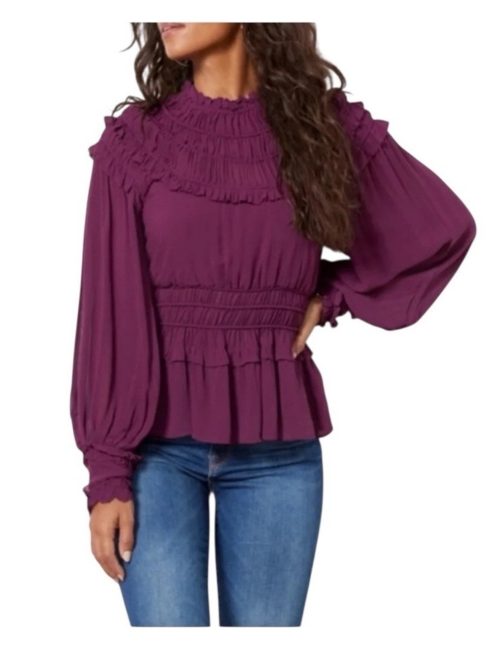 FARM Rio Purple Ruffle Peplum Blouse - Picture 4 of 16